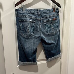7 For All Mankind Denim Shorts with Blue Embroidery